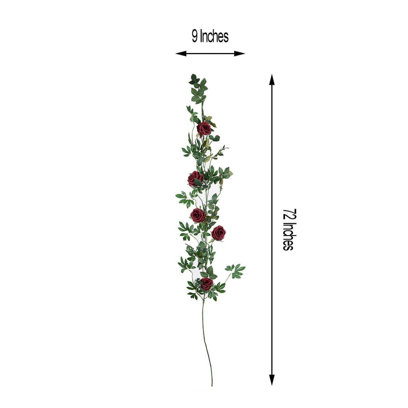 6 ft long 5 Silk Rose Flowers Garland with Leaves and Bendable Wire Vines
