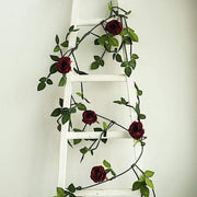 6 ft long 5 Silk Rose Flowers Garland with Leaves and Bendable Wire Vines
