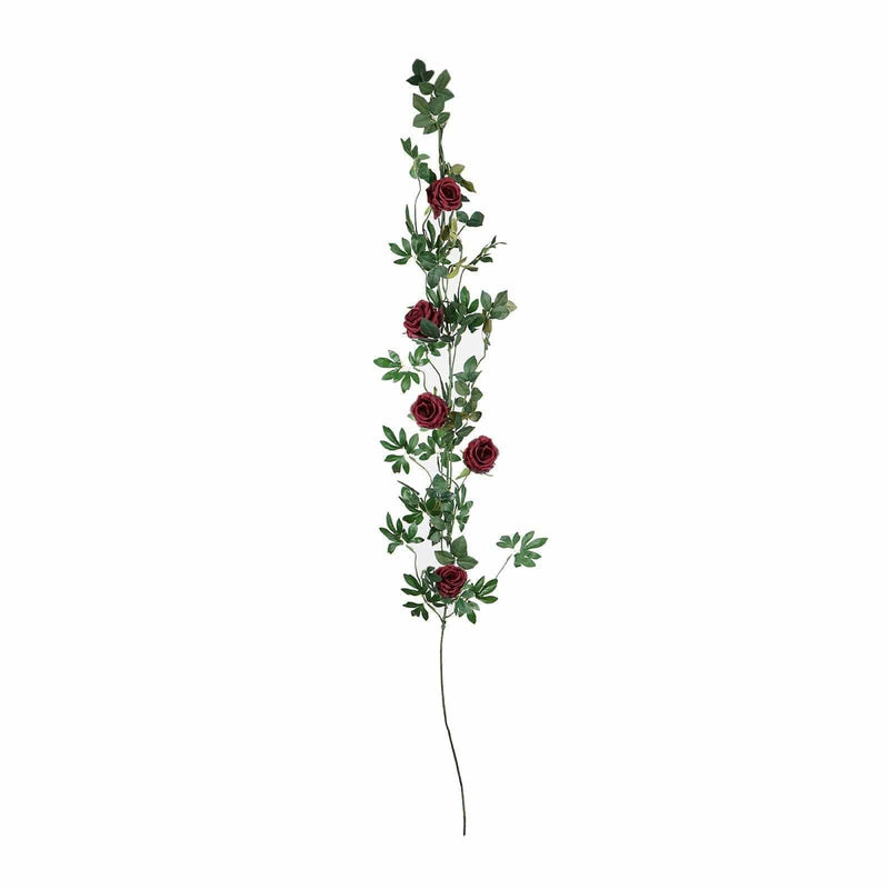 6 ft long 5 Silk Rose Flowers Garland with Leaves and Bendable Wire Vines ARTI_GRLD_RS02_BURG