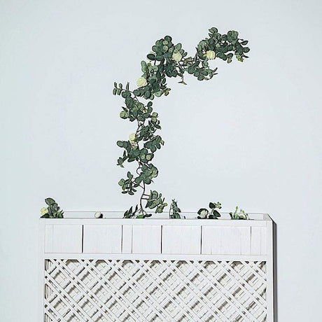 6 ft long Artificial Eucalyptus Foliage Garlands with Silk Roses - Frosted Green and Ivory ARTI_GLND_GRN016
