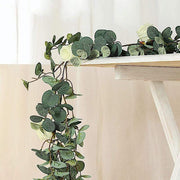 6 ft long Artificial Eucalyptus Foliage Garlands with Silk Roses - Frosted Green and Ivory ARTI_GLND_GRN016