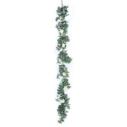 6 ft long Artificial Eucalyptus Foliage Garlands with Silk Roses - Frosted Green and Ivory ARTI_GLND_GRN016