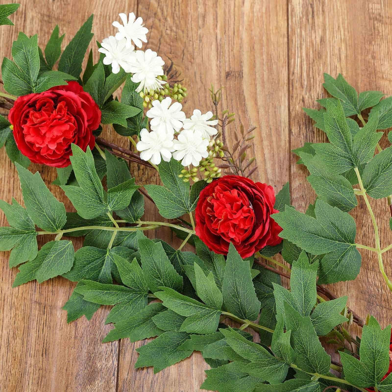 6 ft long Silk Peony Flowers Garland with Leaves and Bendable Wire Vine