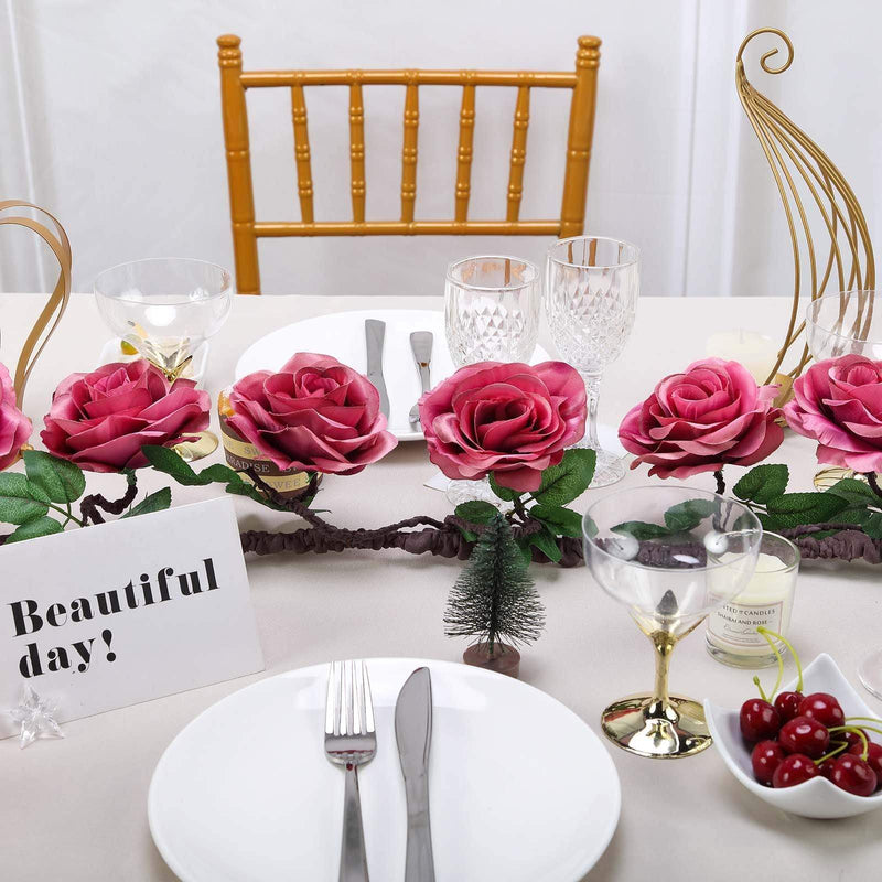 6 ft long Silk Rose Garland with Leaves and Bendable Wire Vines