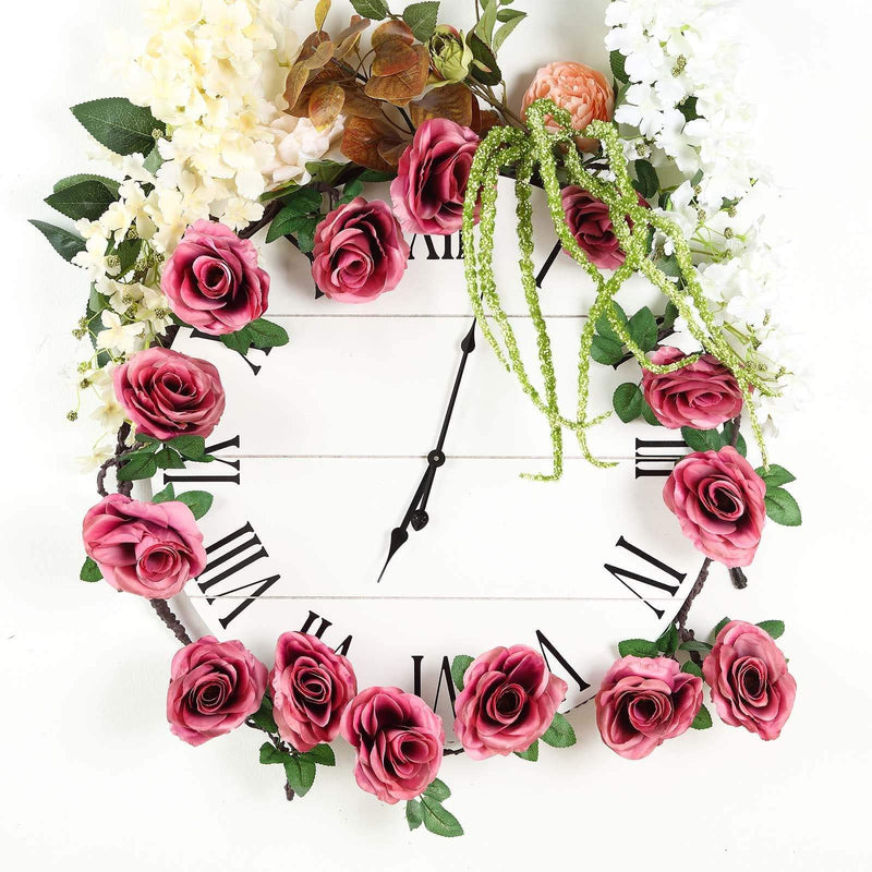 6 ft long Silk Rose Garland with Leaves and Bendable Wire Vines