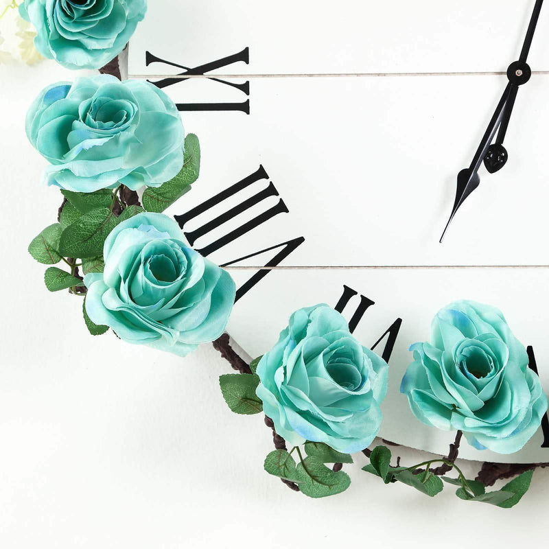 6 ft long Silk Rose Garland with Leaves and Bendable Wire Vines