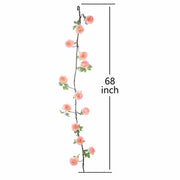 6 ft long Silk Rose Garland with Leaves and Bendable Wire Vines