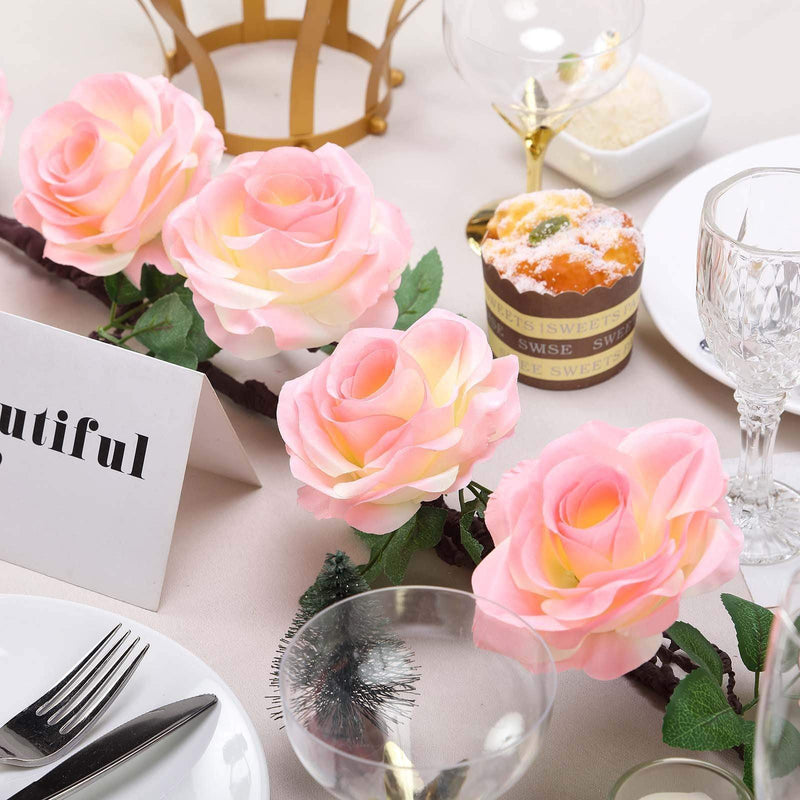 6 ft long Silk Rose Garland with Leaves and Bendable Wire Vines