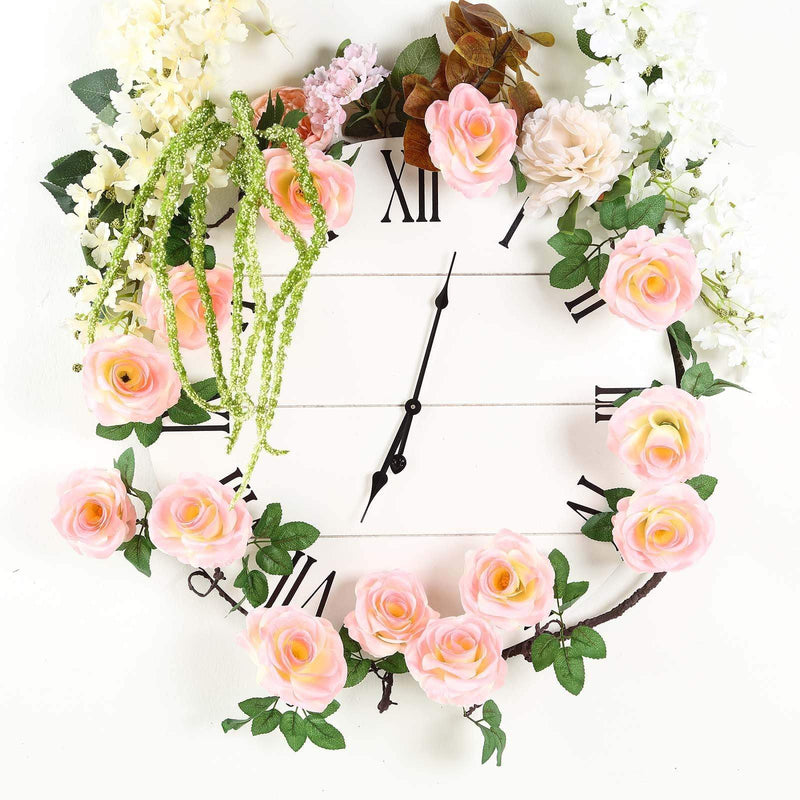 6 ft long Silk Rose Garland with Leaves and Bendable Wire Vines