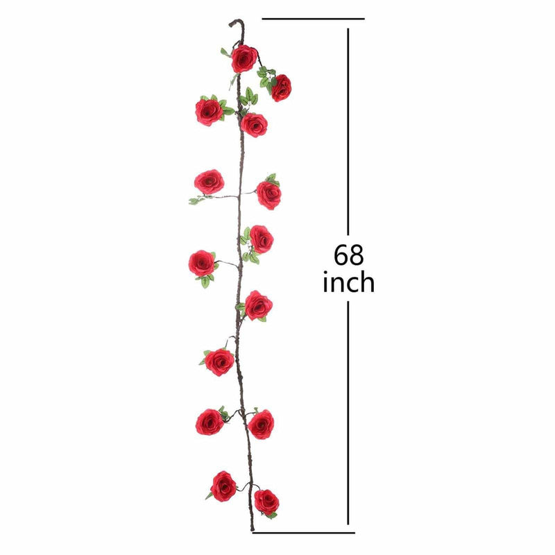6 ft long Silk Rose Garland with Leaves and Bendable Wire Vines