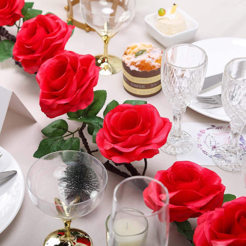 6 ft long Silk Rose Garland with Leaves and Bendable Wire Vines