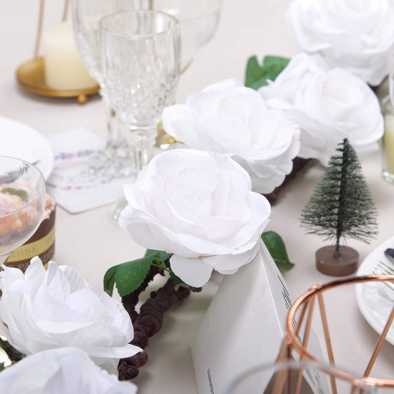 6 ft long Silk Rose Garland with Leaves and Bendable Wire Vines