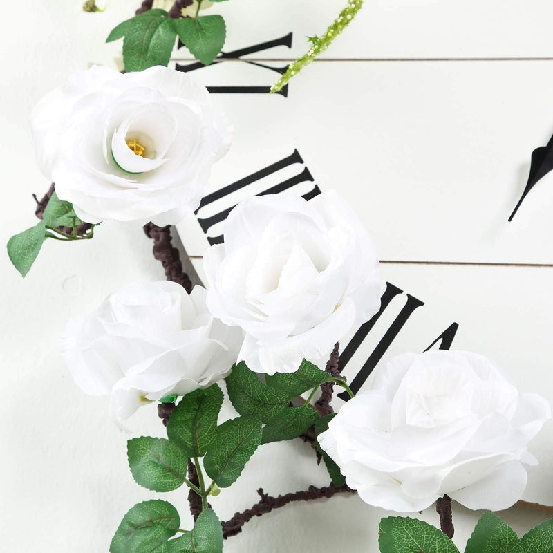 6 ft long Silk Rose Garland with Leaves and Bendable Wire Vines