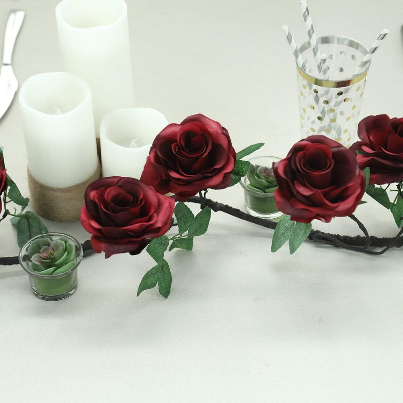 6 ft long Silk Rose Garland with Leaves and Bendable Wire Vines