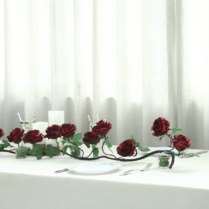 6 ft long Silk Rose Garland with Leaves and Bendable Wire Vines