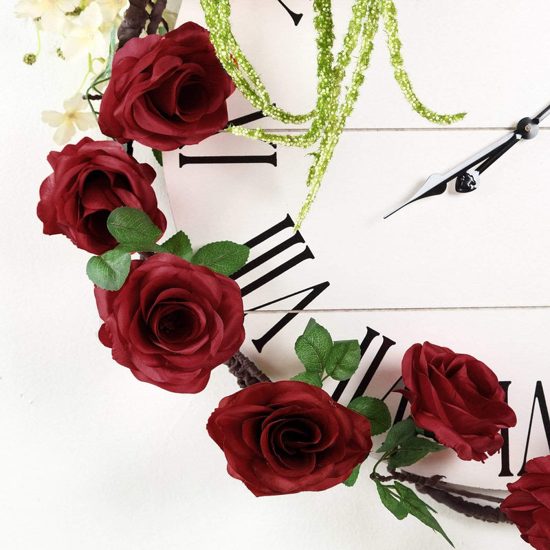 6 ft long Silk Rose Garland with Leaves and Bendable Wire Vines