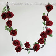 6 ft long Silk Rose Garland with Leaves and Bendable Wire Vines