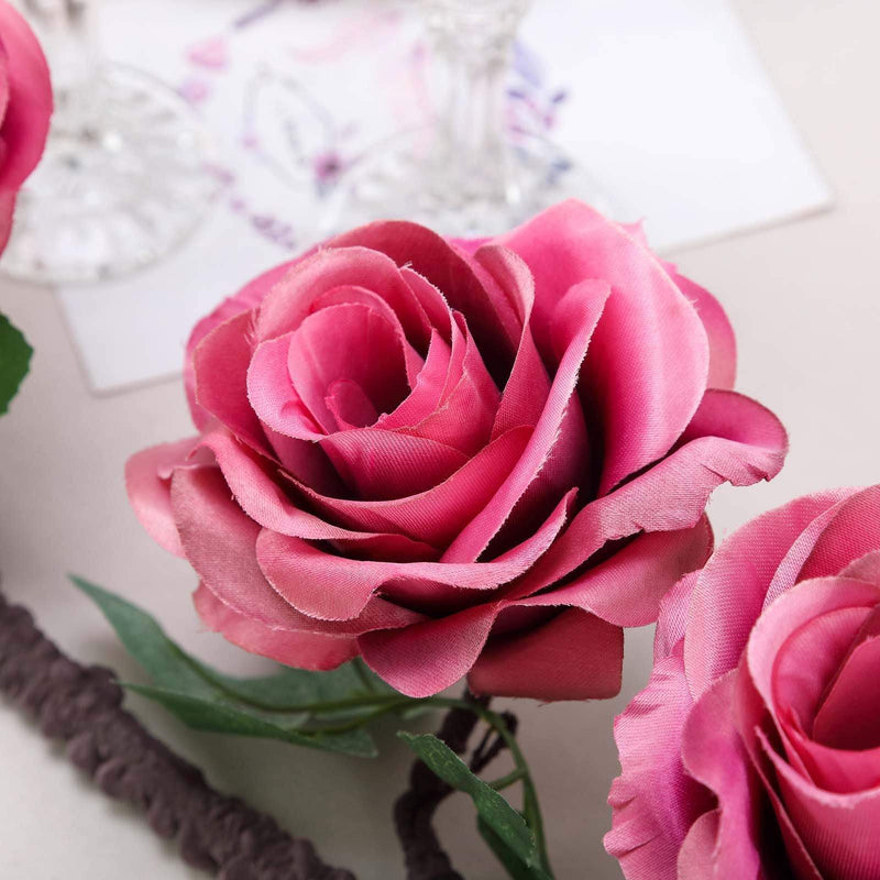 6 ft long Silk Rose Garland with Leaves and Bendable Wire Vines