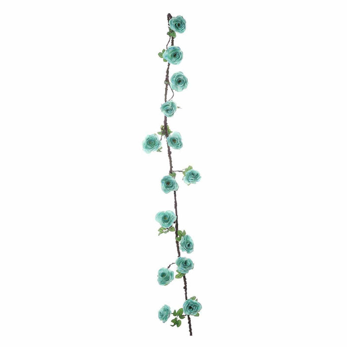 6 ft long Silk Rose Garland with Leaves and Bendable Wire Vines ARTI_GRLD_RS01_AQUA