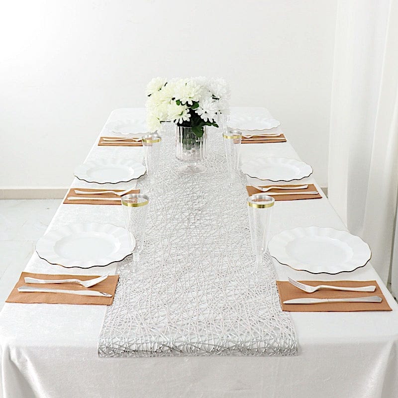 6 ft Metallic Reversible Woven Plastic Woven Vinyl Table Runner RUN_VIN09_6_SILV