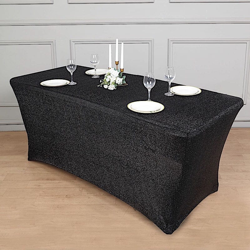 6 ft Rectangular Fitted Tablecloth Metallic Tinsel Spandex Table Cover