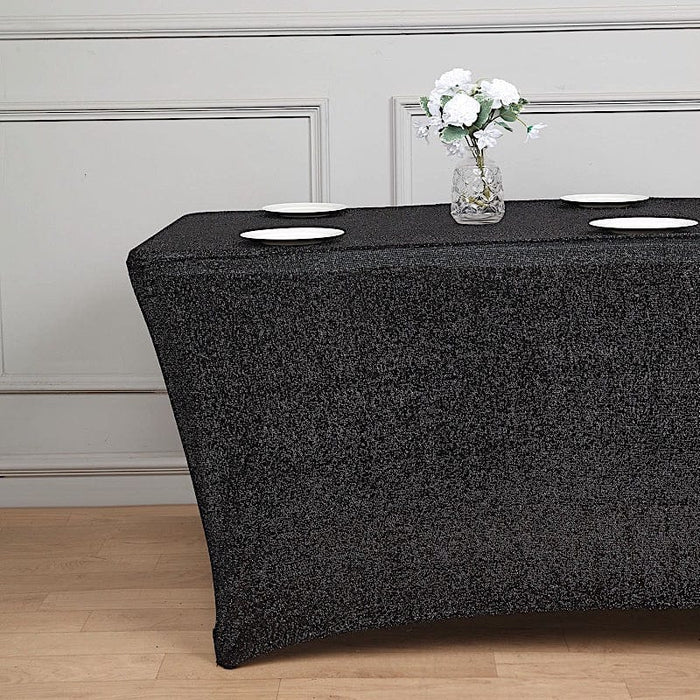6 ft Rectangular Fitted Tablecloth Metallic Tinsel Spandex Table Cover