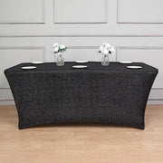6 ft Rectangular Fitted Tablecloth Metallic Tinsel Spandex Table Cover
