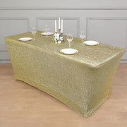 6 ft Rectangular Fitted Tablecloth Metallic Tinsel Spandex Table Cover