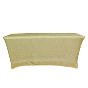 6 ft Rectangular Fitted Tablecloth Metallic Tinsel Spandex Table Cover