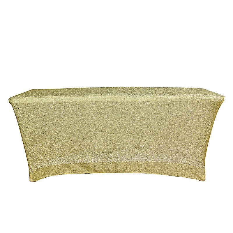 6 ft Rectangular Fitted Tablecloth Metallic Tinsel Spandex Table Cover