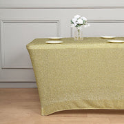 6 ft Rectangular Fitted Tablecloth Metallic Tinsel Spandex Table Cover