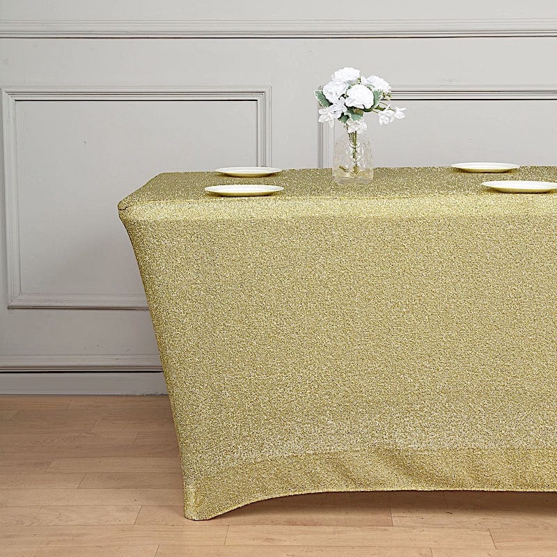 6 ft Rectangular Fitted Tablecloth Metallic Tinsel Spandex Table Cover