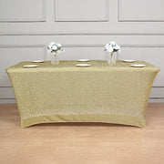 6 ft Rectangular Fitted Tablecloth Metallic Tinsel Spandex Table Cover