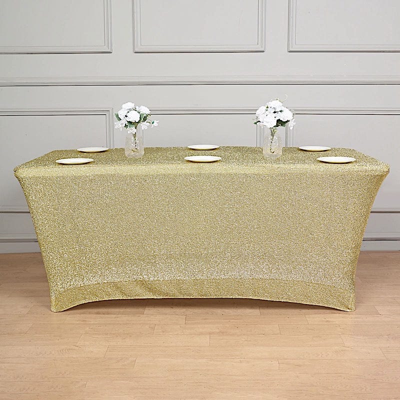 6 ft Rectangular Fitted Tablecloth Metallic Tinsel Spandex Table Cover