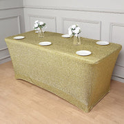 6 ft Rectangular Fitted Tablecloth Metallic Tinsel Spandex Table Cover