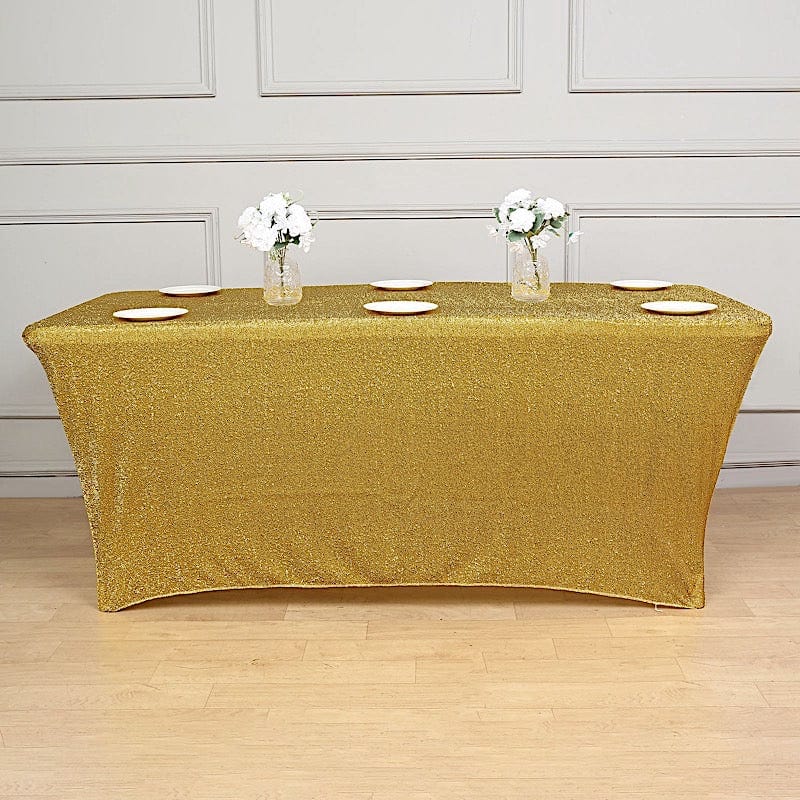 6 ft Rectangular Fitted Tablecloth Metallic Tinsel Spandex Table Cover