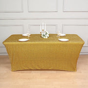 6 ft Rectangular Fitted Tablecloth Metallic Tinsel Spandex Table Cover