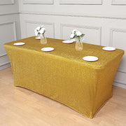 6 ft Rectangular Fitted Tablecloth Metallic Tinsel Spandex Table Cover