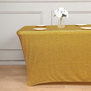 6 ft Rectangular Fitted Tablecloth Metallic Tinsel Spandex Table Cover