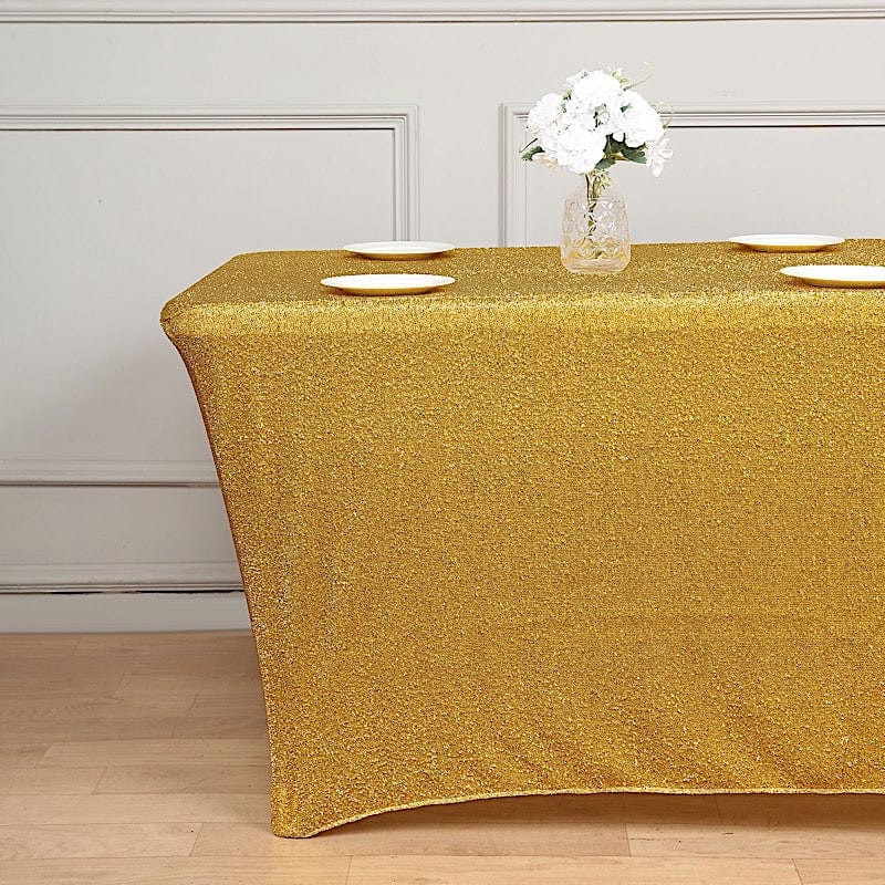 6 ft Rectangular Fitted Tablecloth Metallic Tinsel Spandex Table Cover