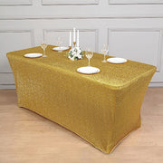 6 ft Rectangular Fitted Tablecloth Metallic Tinsel Spandex Table Cover