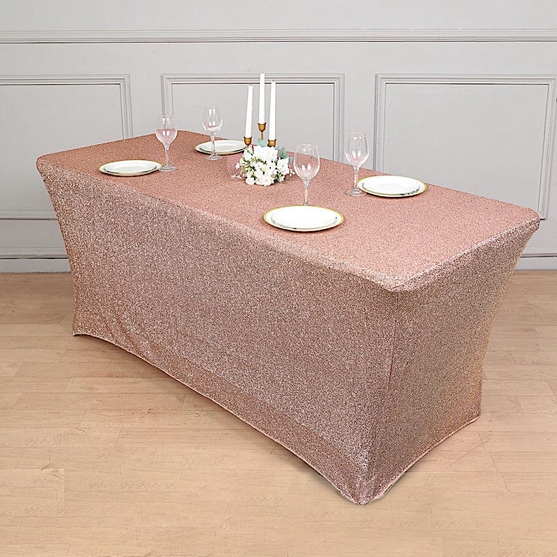 6 ft Rectangular Fitted Tablecloth Metallic Tinsel Spandex Table Cover
