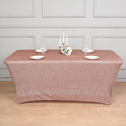 6 ft Rectangular Fitted Tablecloth Metallic Tinsel Spandex Table Cover