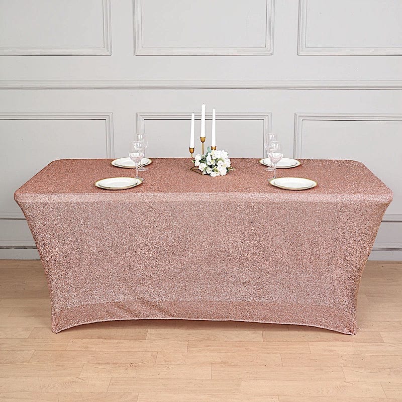 6 ft Rectangular Fitted Tablecloth Metallic Tinsel Spandex Table Cover