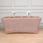 6 ft Rectangular Fitted Tablecloth Metallic Tinsel Spandex Table Cover