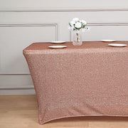 6 ft Rectangular Fitted Tablecloth Metallic Tinsel Spandex Table Cover