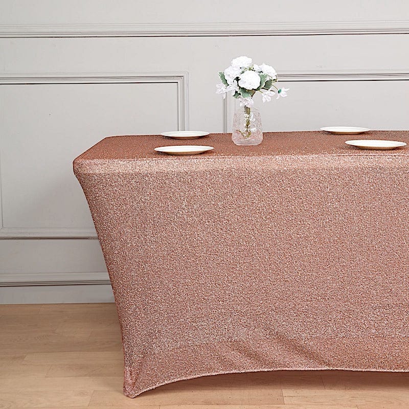 6 ft Rectangular Fitted Tablecloth Metallic Tinsel Spandex Table Cover