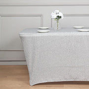 6 ft Rectangular Fitted Tablecloth Metallic Tinsel Spandex Table Cover