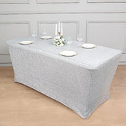 6 ft Rectangular Fitted Tablecloth Metallic Tinsel Spandex Table Cover