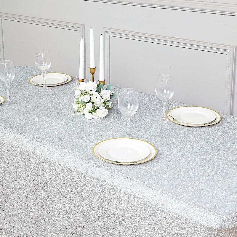 6 ft Rectangular Fitted Tablecloth Metallic Tinsel Spandex Table Cover